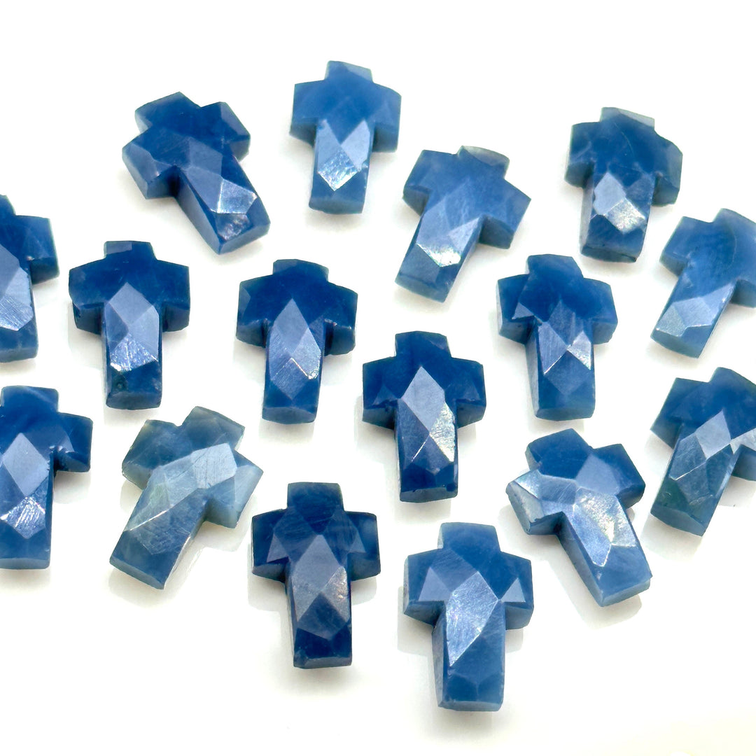 Faceted Blue Opal Cross Beads: Natural Gemstone Charms (15mm)