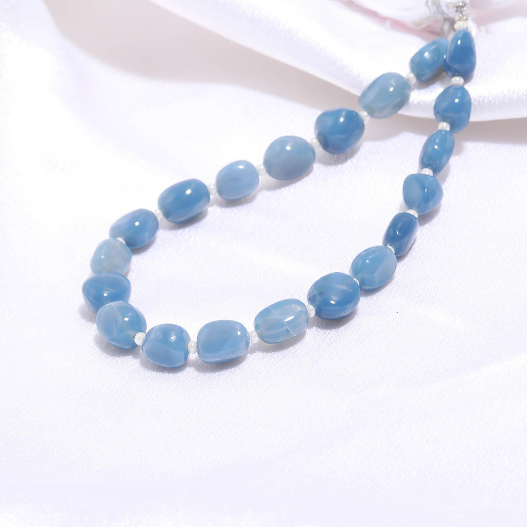 Smooth Blue Opal Tumble Shape Gemstone Beads, Blue Opal Plain Nuggets Shape Beads, 8" Fancy Wholesale Jewelry Beads, 7-8 MM