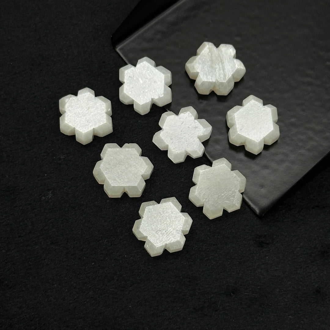 Natural White Moonstone Flower Shape Beads, Carved Flower Shape Gemstone, Flashy Labradorite Carving Beads, 11 MM Loose Beads for Jewelry