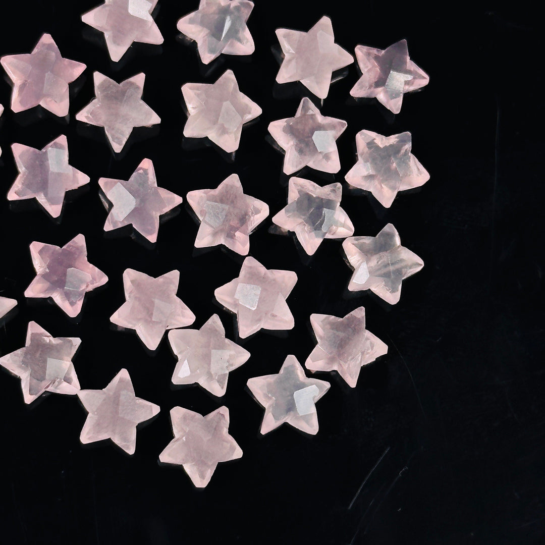 Miniature Stars, Natural Rose Quartz Faceted Carved Star Beads, Star Shape Gemstone for Jewelry, 8 mm Star Shape Briolette's, Star Charms