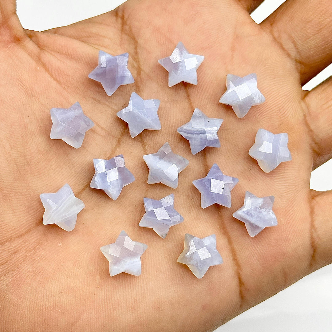 Natural Blue Lace Agate Faceted Star Shape Briolette, Hand Carved Star Shape Gemstone Charms For Jewlery, Lace Agate Star Beads, 10 MM