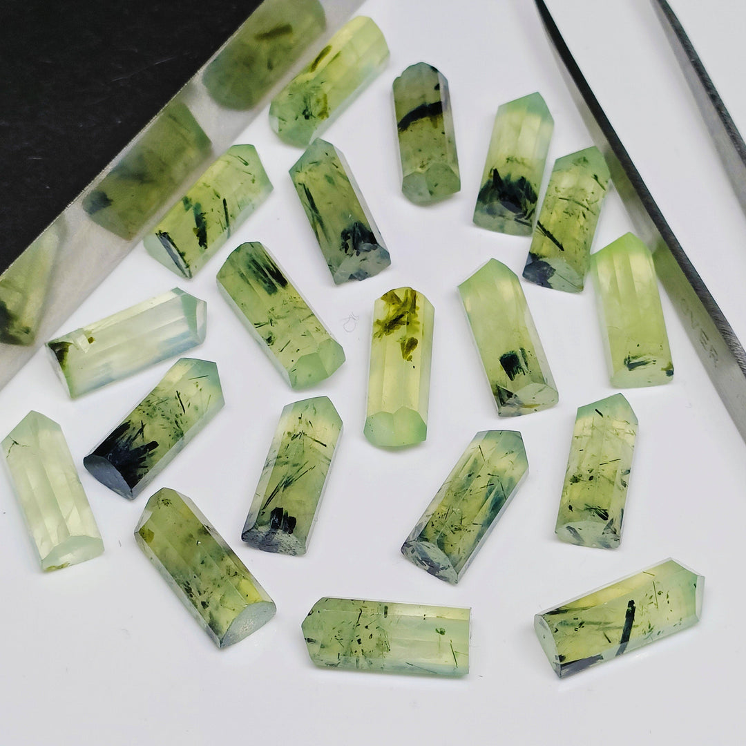 Natural Prehnite Faceted Pencil Gemstone: Jewelry Making (15X6 mm)