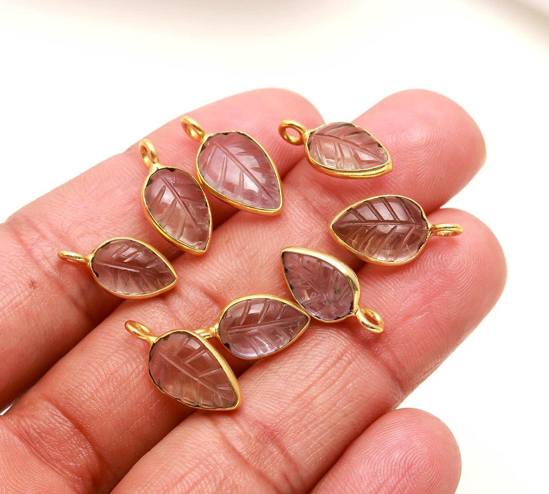 Natural Ametrine Leaf Shape Pendant 15mm, 925 Sterling Silver Gold Plated Charms For DIY Jewelry