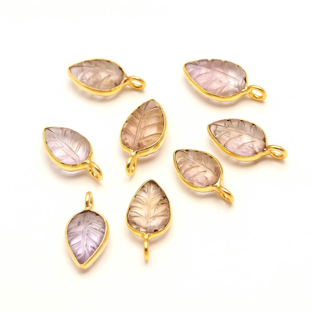 Natural Ametrine Leaf Shape Pendant 15mm, 925 Sterling Silver Gold Plated Charms For DIY Jewelry
