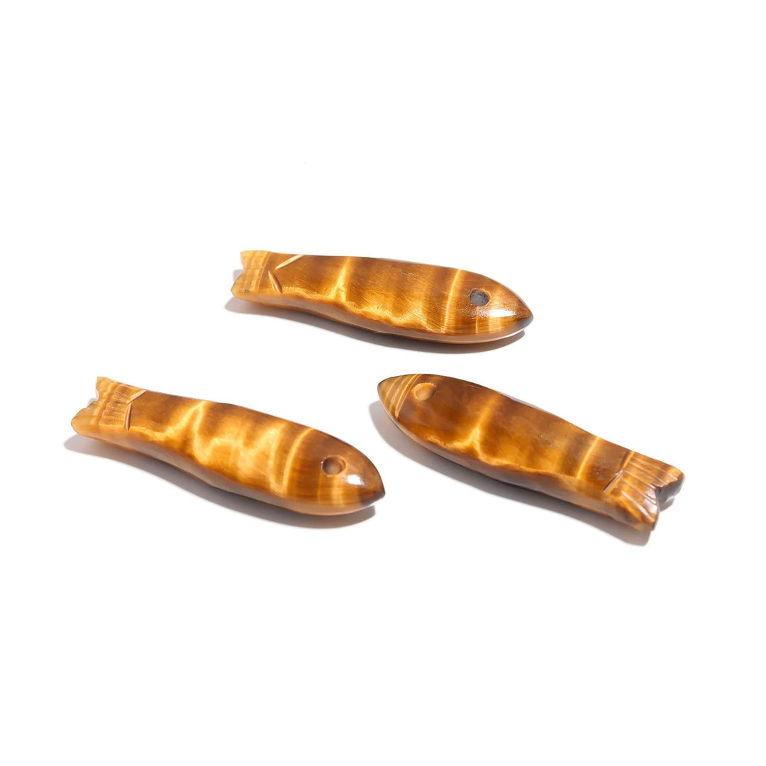 Natural Tiger Eye Carved Fish Shape Gemstone, Tiger's Eye Healing Fish Charms for Jewelry Making, Reiki Crystals Gifts, 30X10 MM