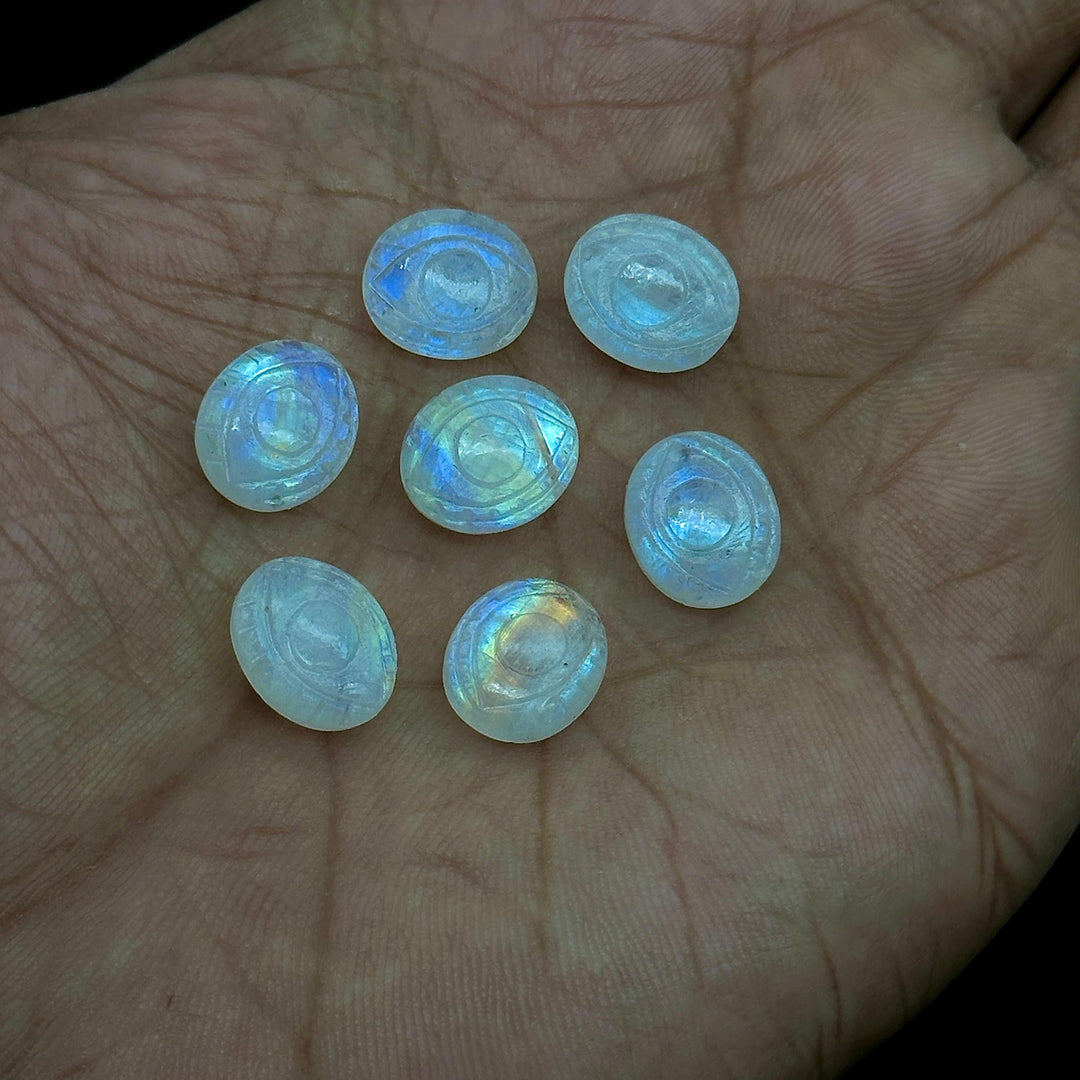 Flashy AAA Rainbow Moonstone Carved Evil Eye Briolettes, Natural Rainbow Moonstone Evil Eye Shape Charm Beads For Jewelry Making, 10X12MM