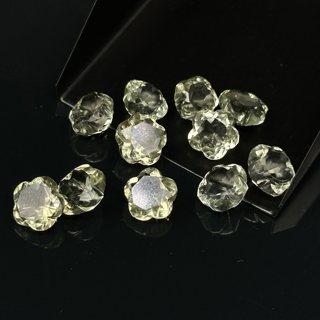 Natural Green Amethyst Flower Shape Faceted Gemstone, Flower Shape Carving Cut Stones For Jewelry Making, 10 MM Clear Visible Crystal Beads