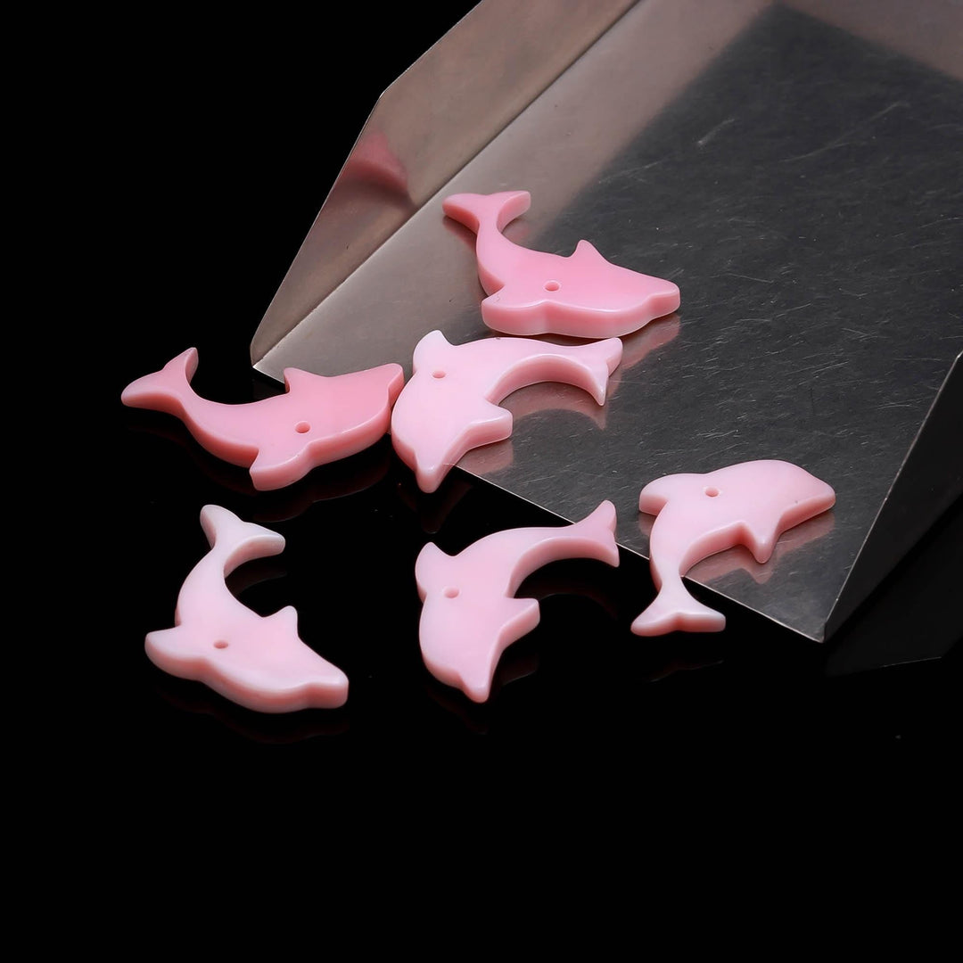 1 pc AAA Mother of Pearl Dolphin Shape Carving, Pink Pearl Dolphin Shape Beads, Top Drill Fish Charms for Jewelry Making, 23 MM, 1 PC