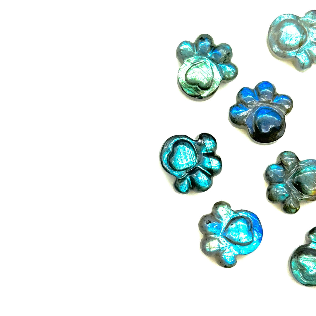 AAA+ Labradorite Hand Carved Dog Paw, Natural Labradorite Gemstone Flat Back Paw Carving, 13 MM Paw Charm, Dog/Cat Cute Paws for Jewelry