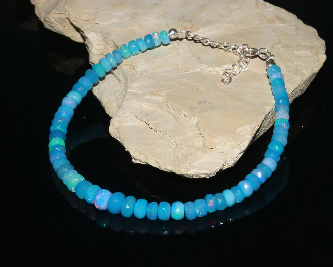 Blue Lavender Ethiopian Opal Bracelet: Faceted Rondelle Welo Opal Beads (4-4.5 MM)