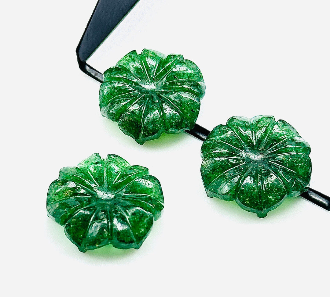 Natural Green Strawberry Quartz Flower Shape Carved Gemstone, Flower Shape Carving, Gemstone For Jewlery 17 mm, Craft Making Flower Charm