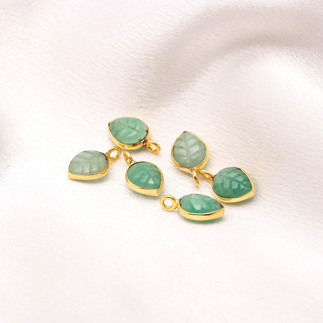 Natural Amazonite Leaf Shape Pendant 15mm, 925 Sterling Silver Gold Charms For Making Jewelry