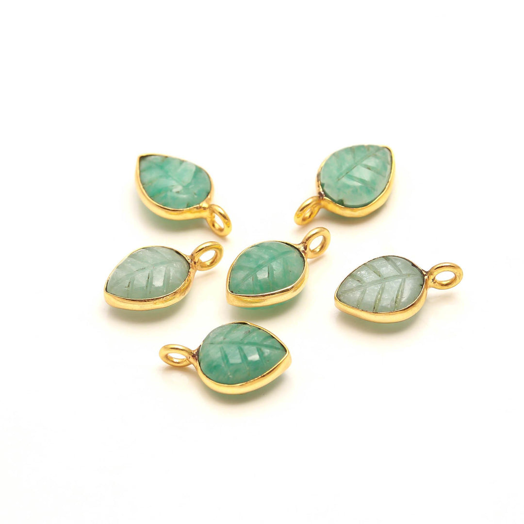 Natural Amazonite Leaf Shape Pendant 15mm, 925 Sterling Silver Gold Charms For Making Jewelry