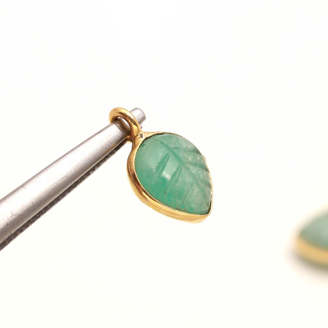 Natural Amazonite Leaf Shape Pendant 15mm, 925 Sterling Silver Gold Charms For Making Jewelry