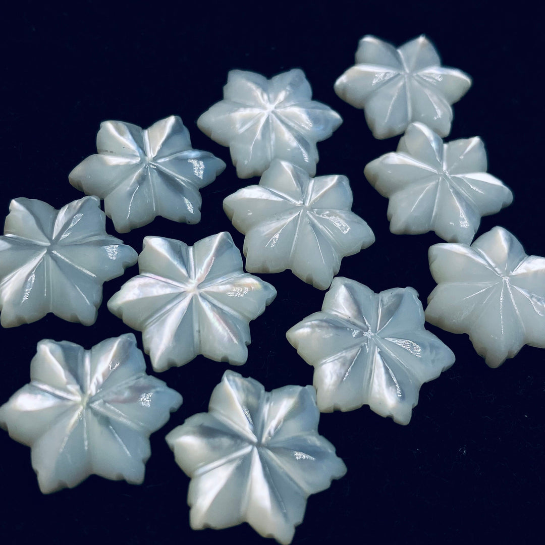 Natural Mother of Pearl Flower Carved Gemstone - 14mm