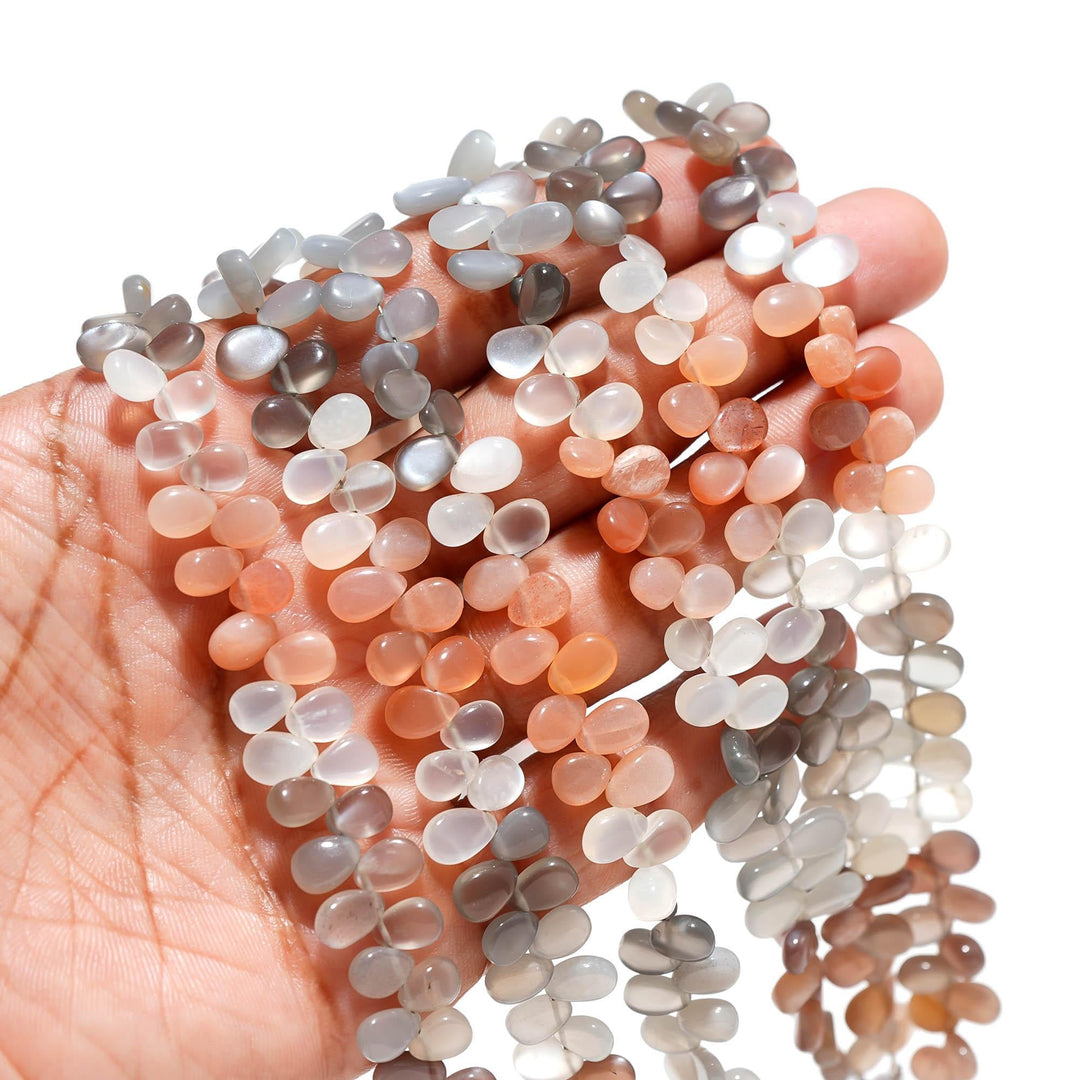 Multi Moonstone Pear Shape Beads, Chocolate, Peach, White, Gray Moonstone Smooth Pear Side Drill Beads for Jewelry Making, 7 Inch, 8-9 MM