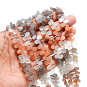 Multi Moonstone Pear Shape Beads, Chocolate, Peach, White, Gray Moonstone Smooth Pear Side Drill Beads for Jewelry Making, 7 Inch, 8-9 MM