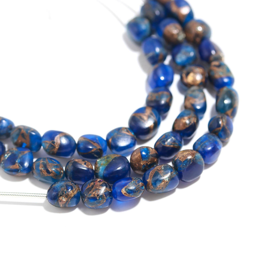 Blue Mohave Turquoise Smooth Tumble Shape Beads 8-9 MM, Wholesale Loose Gemstone Blue Copper Tumble Beads for Jewelry Making,