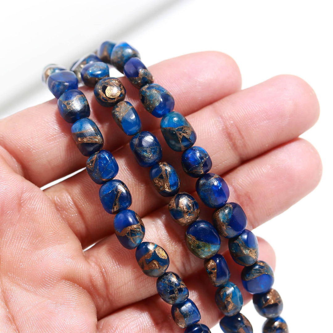 Blue Mohave Turquoise Smooth Tumble Shape Beads 8-9 MM, Wholesale Loose Gemstone Blue Copper Tumble Beads for Jewelry Making,