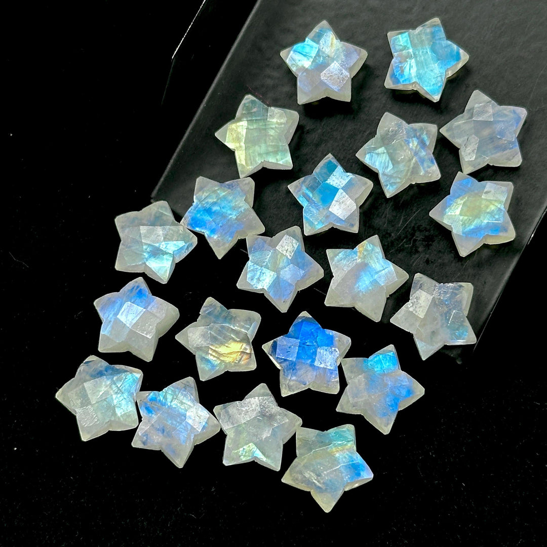 Rainbow Moonstone Star Beads: Faceted Briolette Charms, 12mm