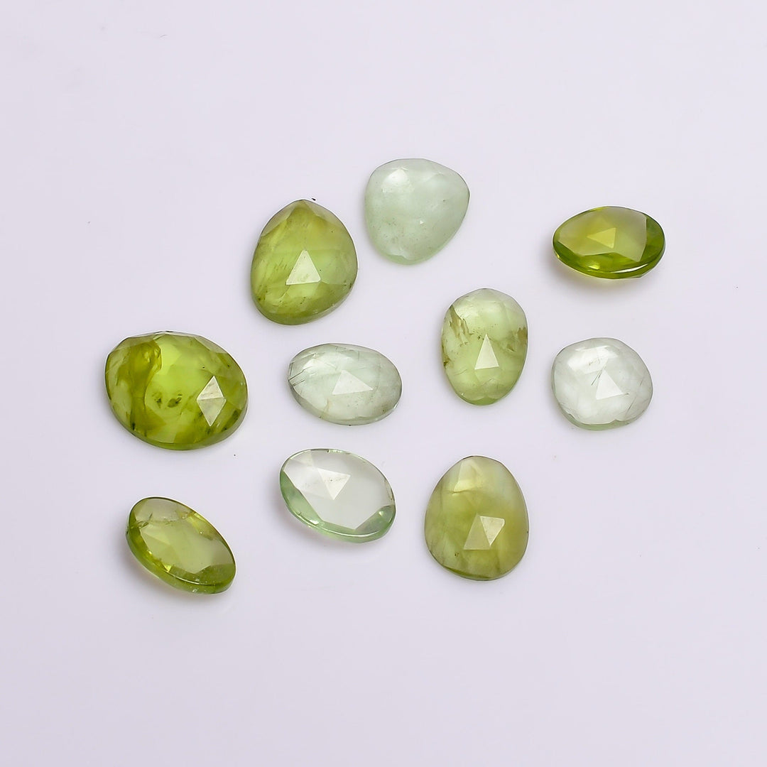 2 Afghan Peridot Gemstones: Freeform Faceted Rosecut (6X7 7X11 mm)