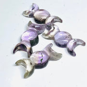 2,3,4,5 Pcs Natural Pink Amethyst Hand Carved Triple Moon Shape, Carved Triple Moon Shape Gemstone For Jewellery, 22X10 mm