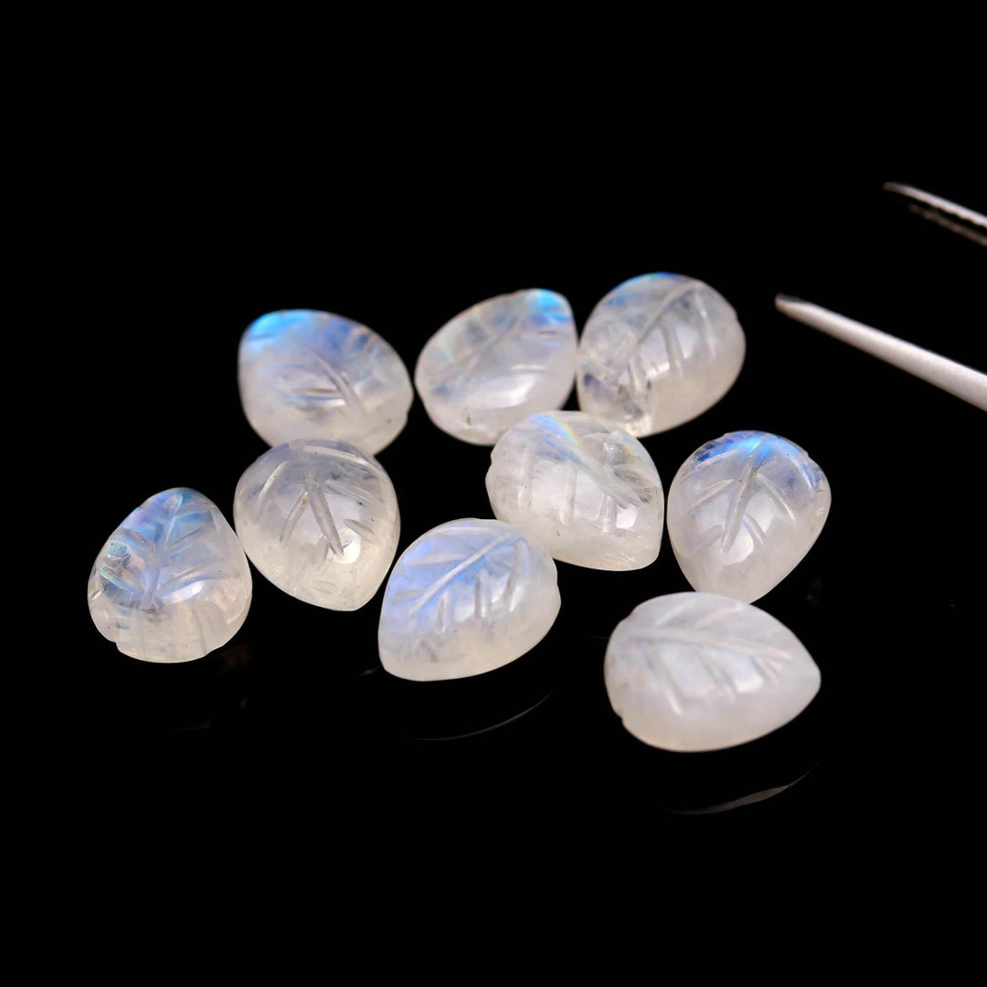 Natural Rainbow Moonstone Leaf Shape Carved Briolette's Beads Jewelry Making 10 MM