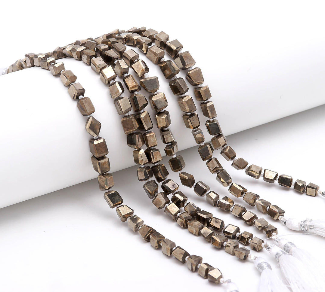 Natural Pyrite Tumble Shape Beads, Faceted Pyrite Nuggets Shape Beads, 8" Strand Fancy Jewelry Making Beads Loose Beads, 6X8 MM Approx