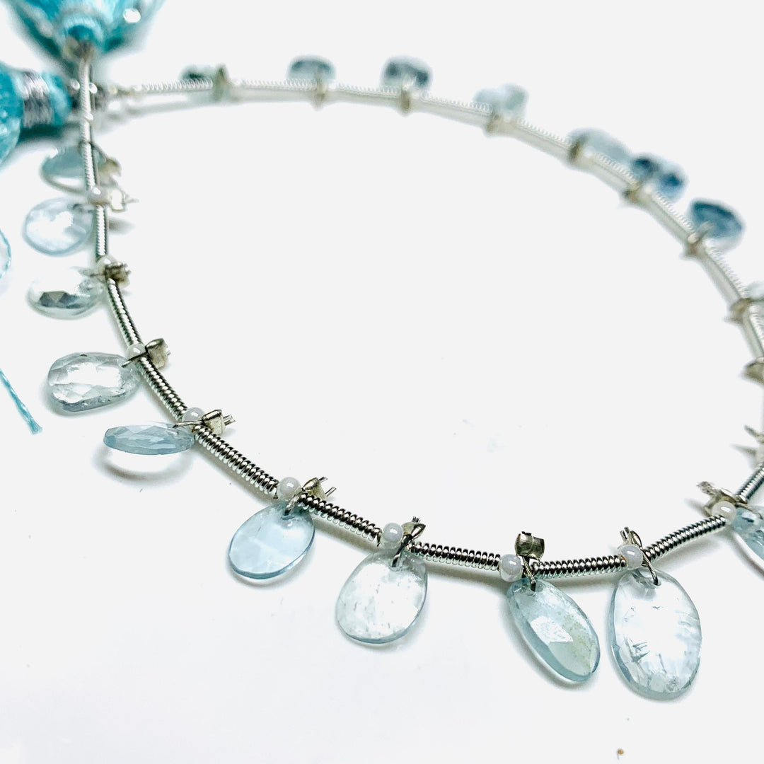 AAA Aquamarine Rose Cut Beads: Natural Gemstone Strand, 8 Inch