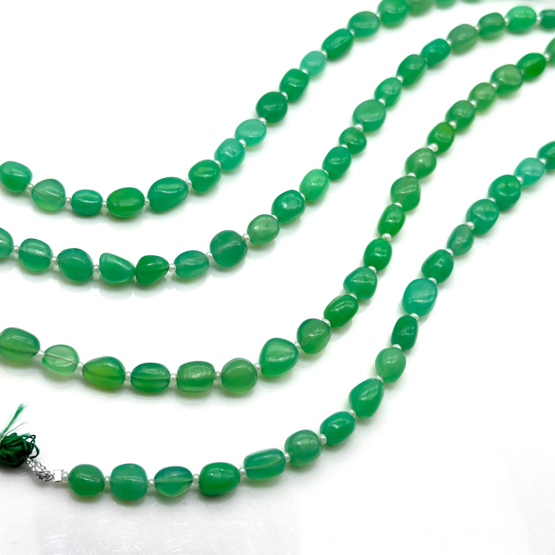 Natural Chrysoprase Nuggets Shape Beads, Green Chryso Chalcedony Tumble Shape Gemstone Beads, 6X8-7-9MM, 8" Smooth Jewelry Making Loose Bead