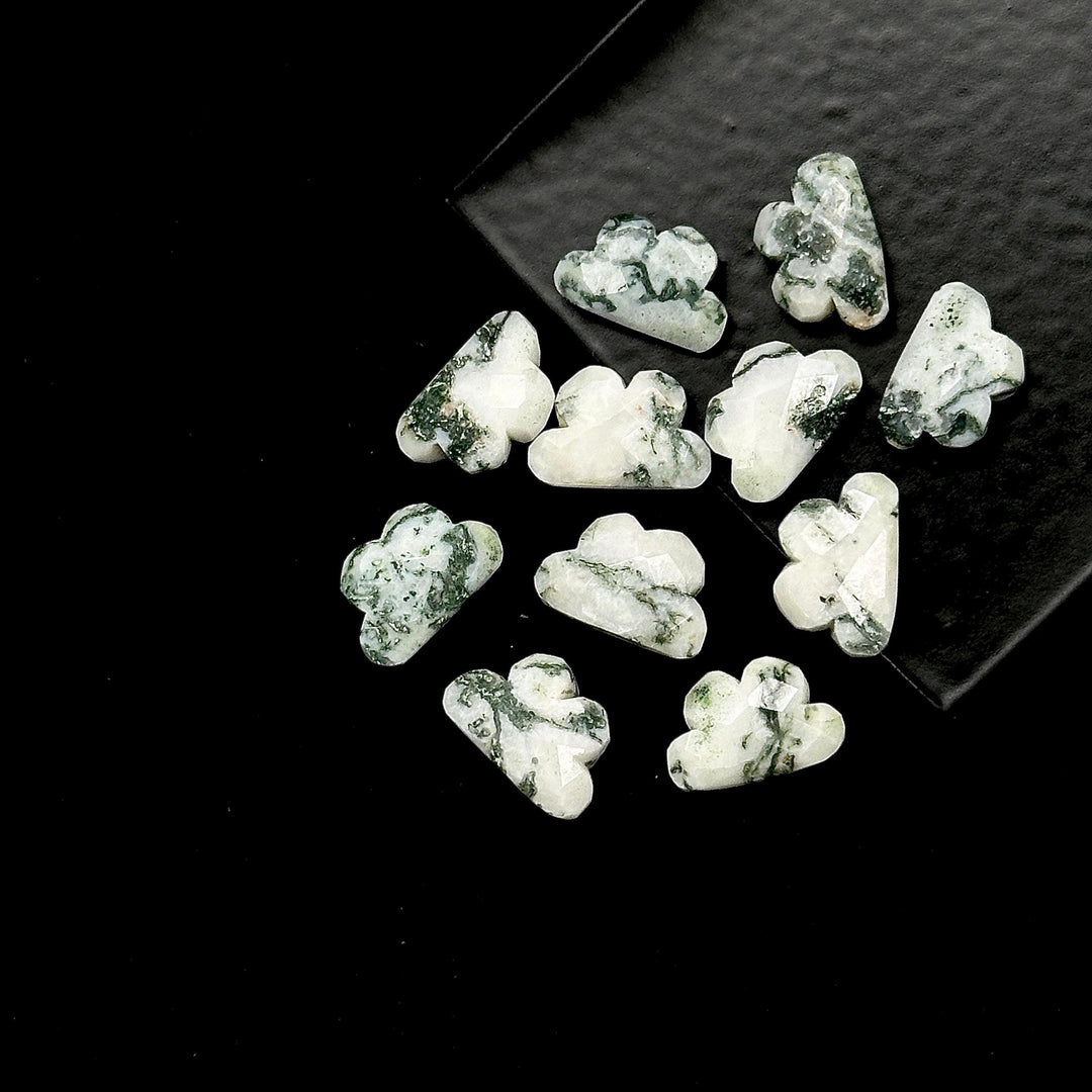 Natural Moss Agate Cloud Shape Beads, AAA Moss Agate Faceted Cloud Shape Briolettes, Carved Cloud Charms, 12 MM, Tree Agate Cloud Beads
