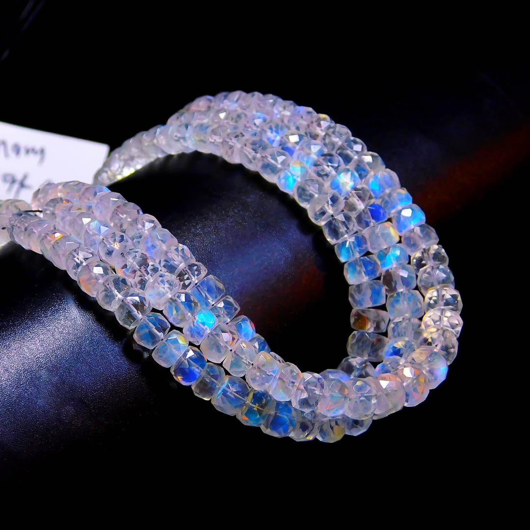 Faceted Rainbow Moonstone Rondelle Beads: 4-5 mm, 4 Inch Strand