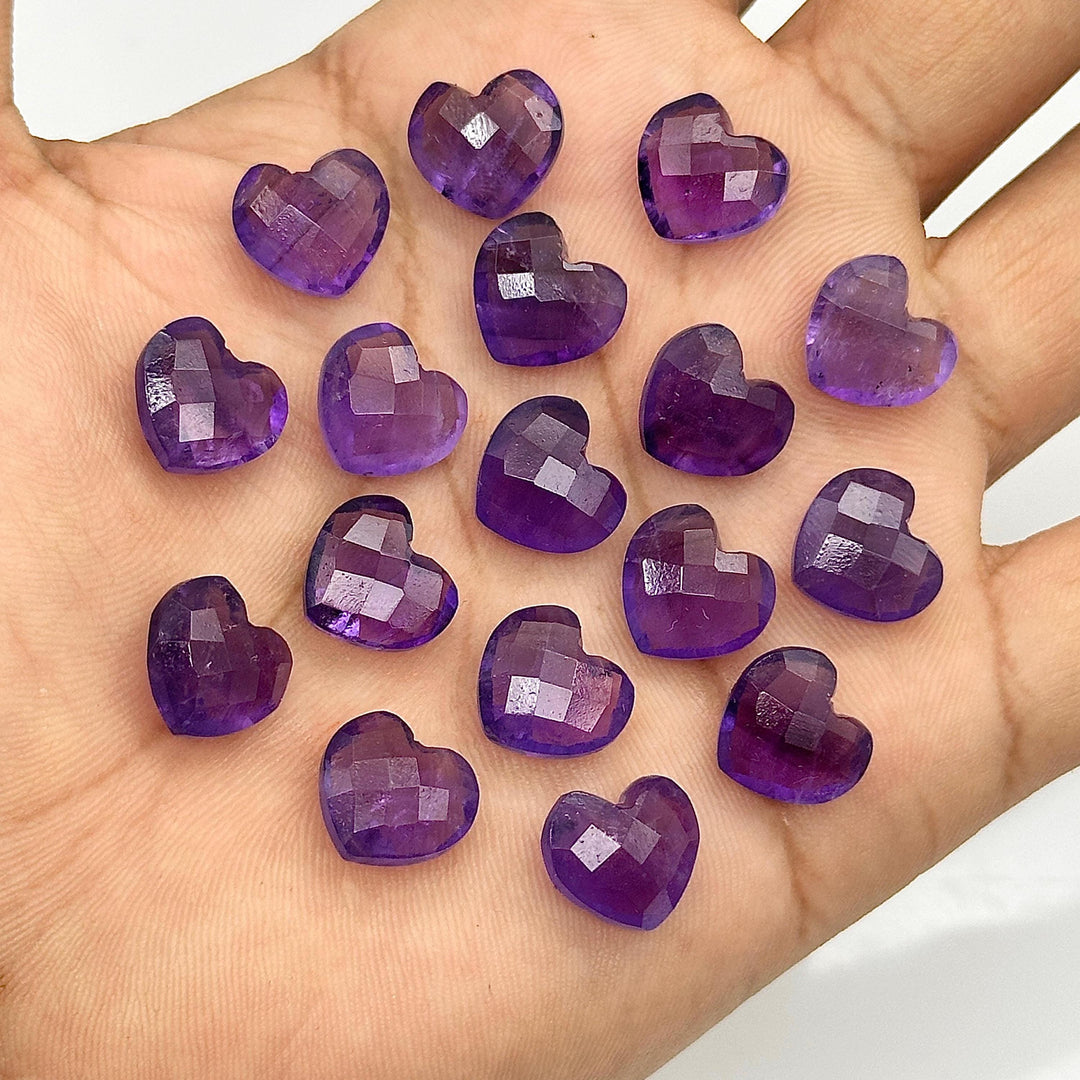 Amethyst Heart Briolette Beads: Faceted 12mm Carved Charms