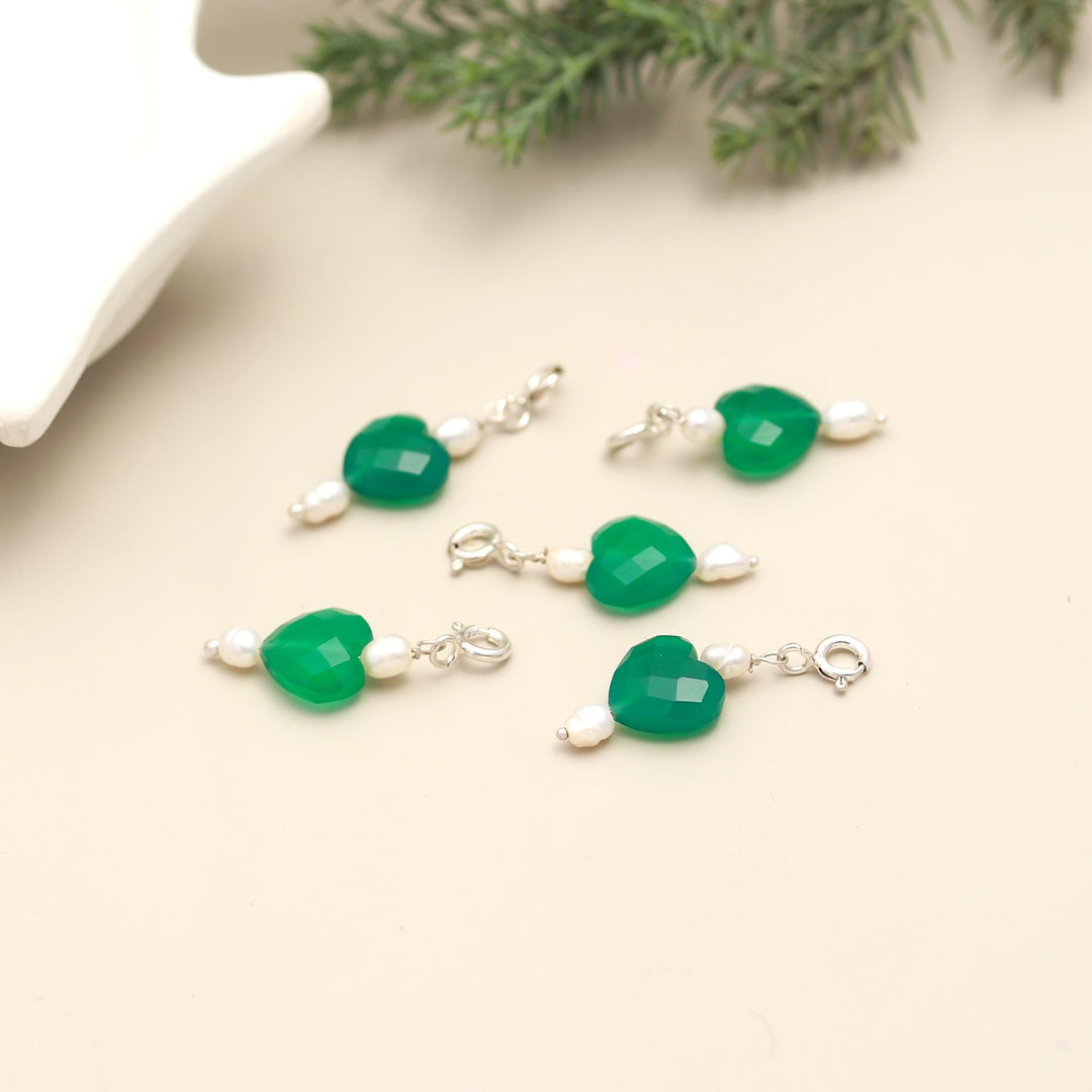 Natural Green Onyx Charms, Pearl Handmade Charm for Jewelry, Green Onyx Heart Silver Charms, Gemstone Beads, Craft Making, 10 MM Heart Charm