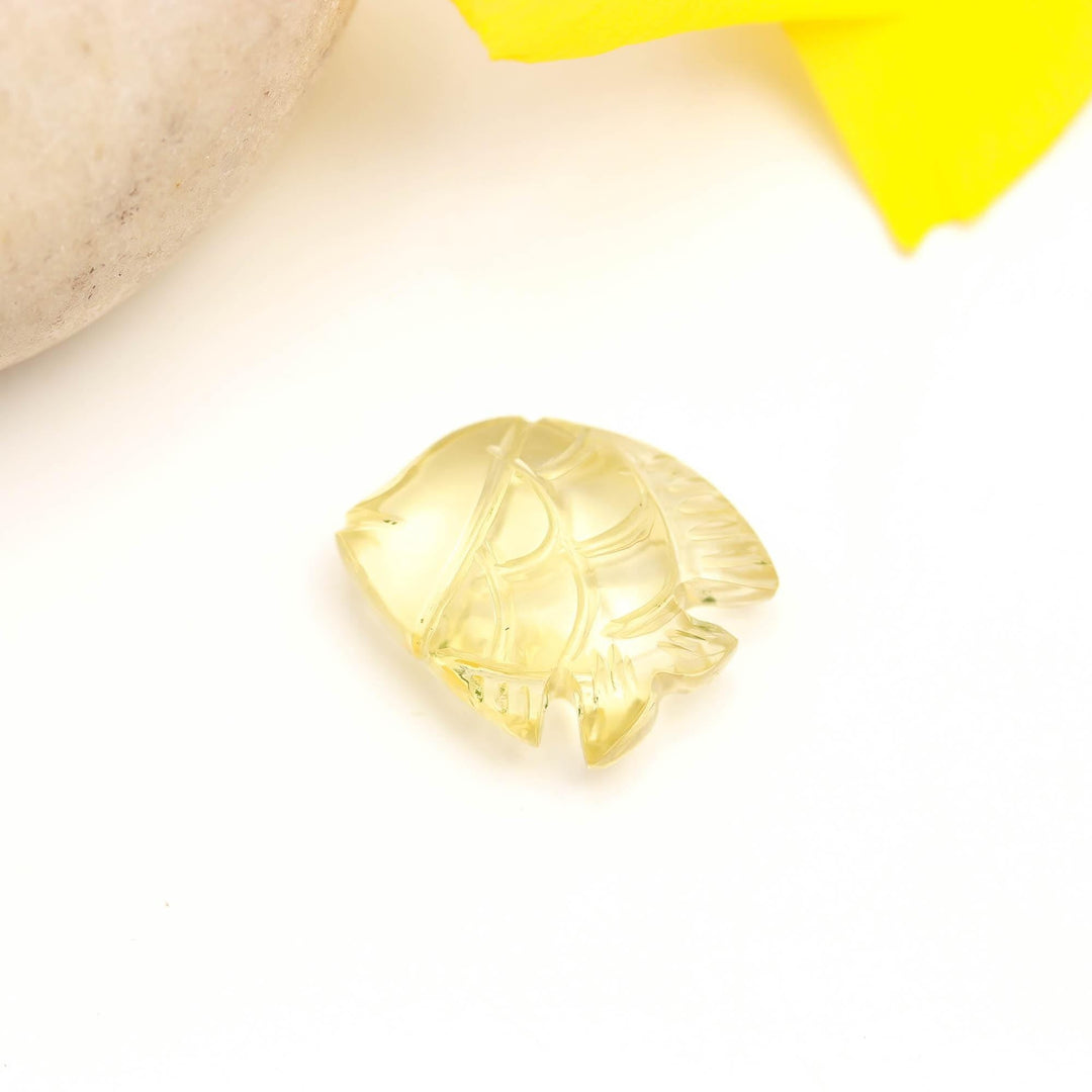 Natural Lemon Quartz Fish Shape Stone, AAA Hand Carved Lemon Quartz Fish Charms for Jewelry Making, 16 MM
