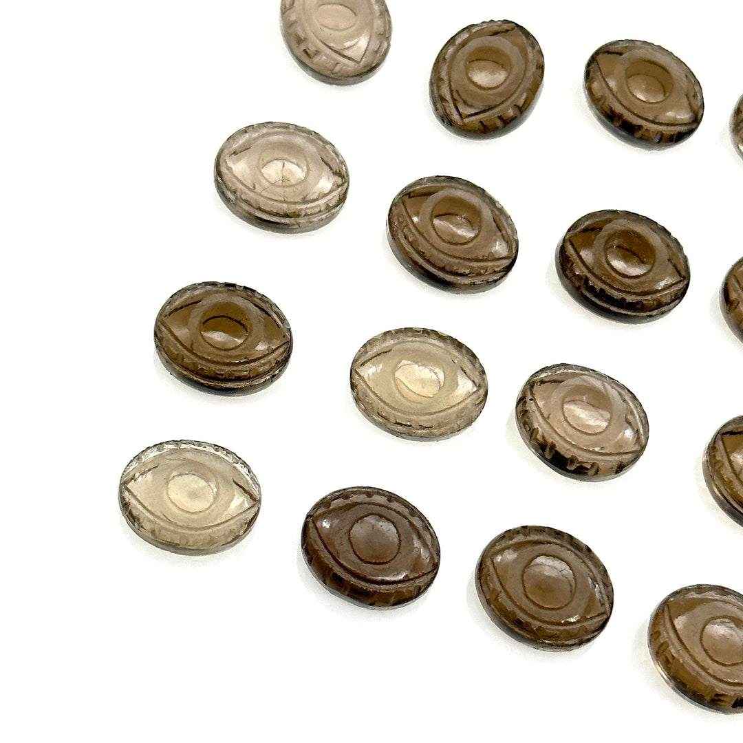 Natural Smokey Quartz Evil Eye Beads, Hand Carved Gemstone Beads, Loose Oval Eye Beads, Evil Eye Charm Beads, Loose Carving Beads 10X12 MM