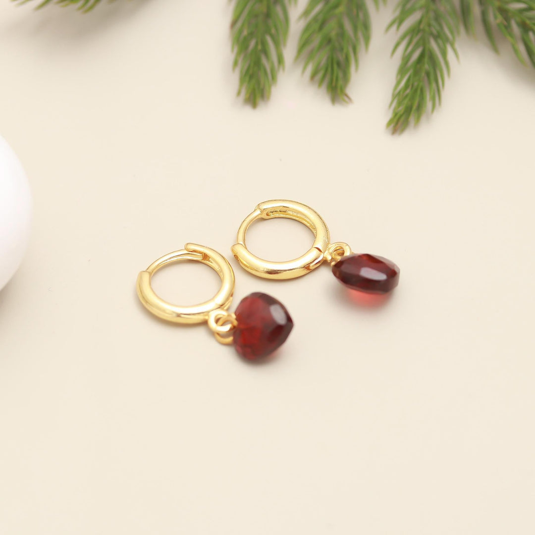 AAA Garnet Earrings, Natural Granet Faceted Heart Shape Earrings, Fancy Girls Jewelry, January Birthstone Gift, 8 MM Heart Jewelry for Her