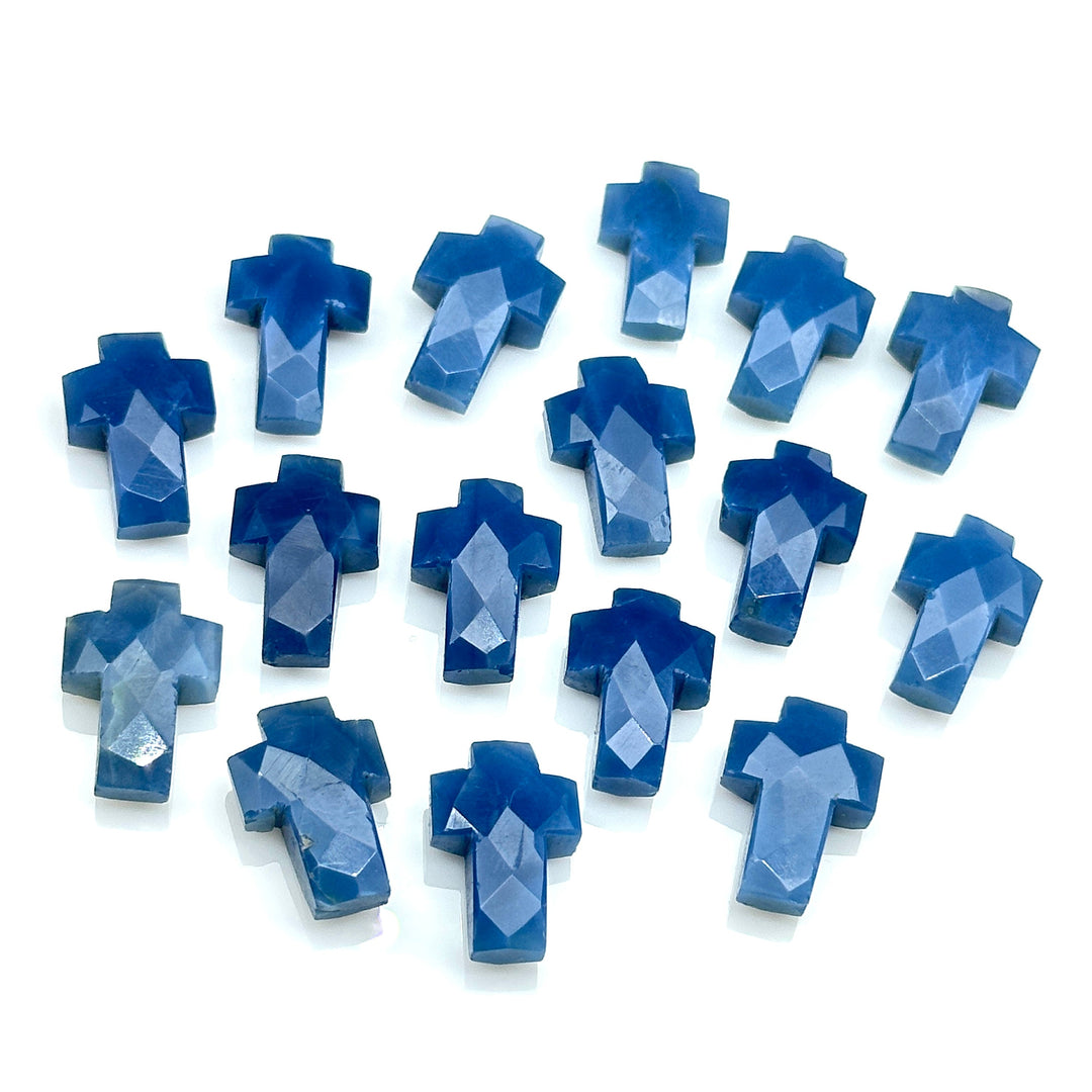 Faceted Blue Opal Cross Beads: Natural Gemstone Charms (15mm)