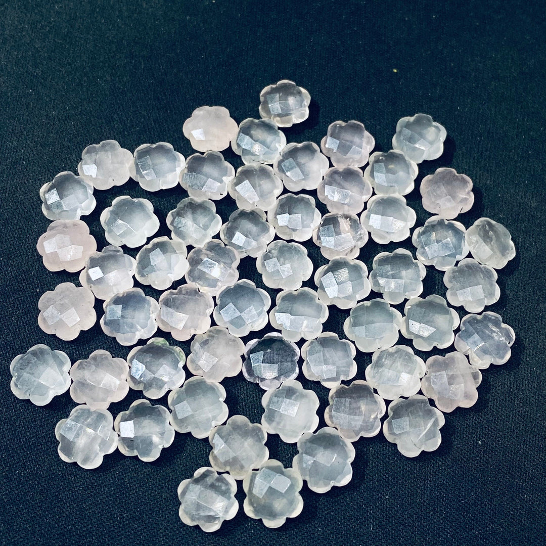 2,3,4,5 Pcs Natural Rose Quartz Hand Carved Flower Shape, Carved Flower Shape Gemstone For Jewellery, Flower Shape Gemstone, 10 mm