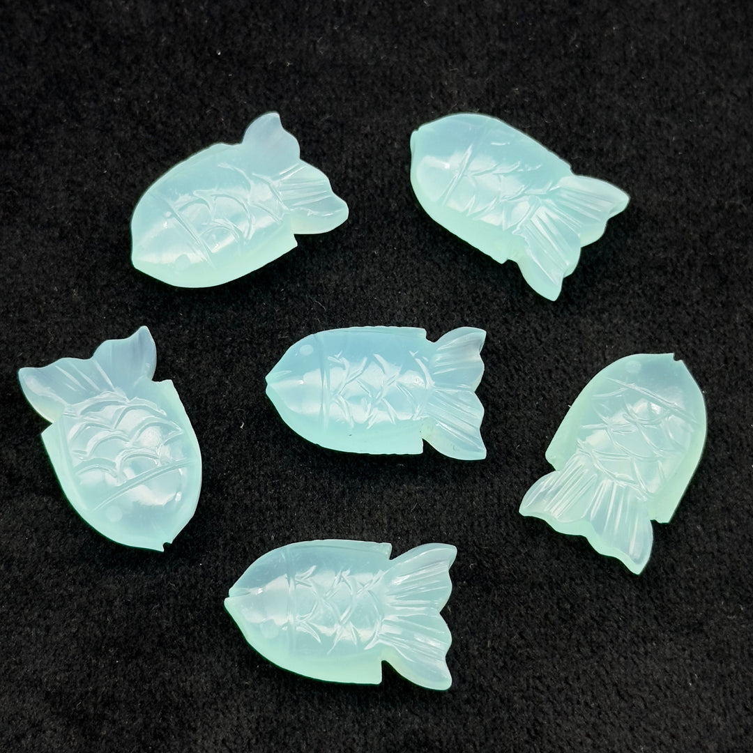 Carved Aqua Chalcedony Fish Gemstone, Natural Aqua Chalcedony Fish, 15X24 MM, Feminine Energy Fish Charm Sky Blue Crystal, Both Side Carved