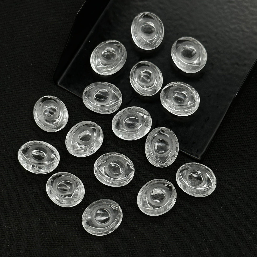 Natural Crystal Quartz Evil Eye Beads, Hand Carved Gemstone Beads, Loose Oval Eye Beads, Evil Eye Charm Beads, Loose Carving Beads 10X12 MM
