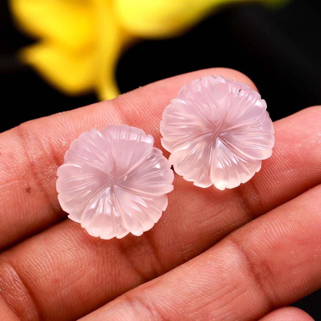 AAA Pink Chalcedony Overlapped Flower Shape Stone, Hand Carved Pink Chalcedony Flower Gemstone for Jewelry Making, 20 MM Crystal Gifts
