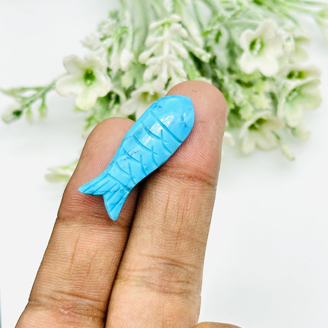 Blue Turquoise Handmade Fish Carving Beads, Blue Fish Shape Carved Gemstone, 10X30MM Loose Gemstone Fishes, Blue Fish Charm For Jewelry