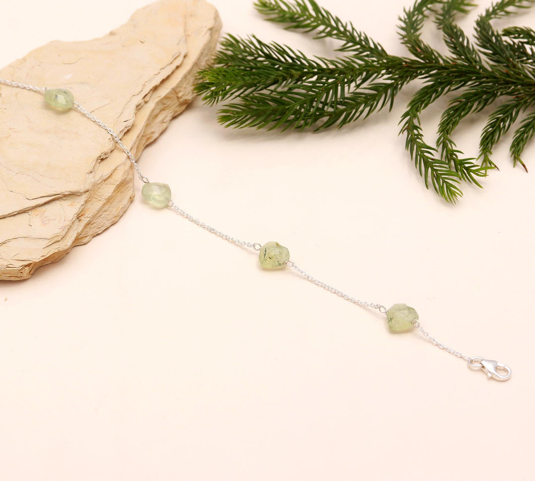 Natural Prehnite Bracelet, Green Prehnite Faceted Heart Beads Bracelet, Women's Gift Chain Bracelet, 925 Silver Jewelry, Girls Anklets