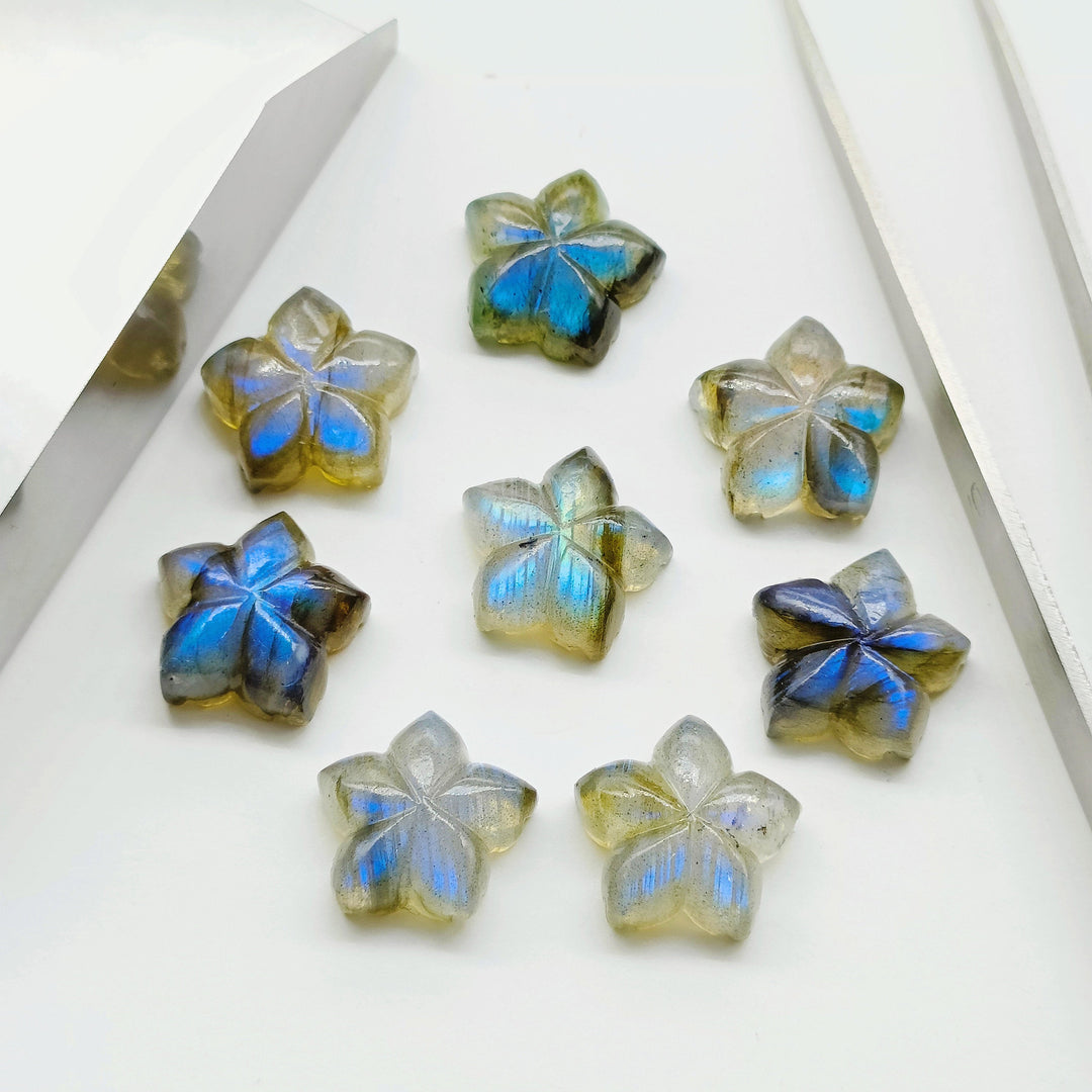 2,3,4,5pcs 100% Natural labradorite Flower Shape Carved Gemstone, Flower Shape Carving, Carved Gemstone For Jewlery 14 mm