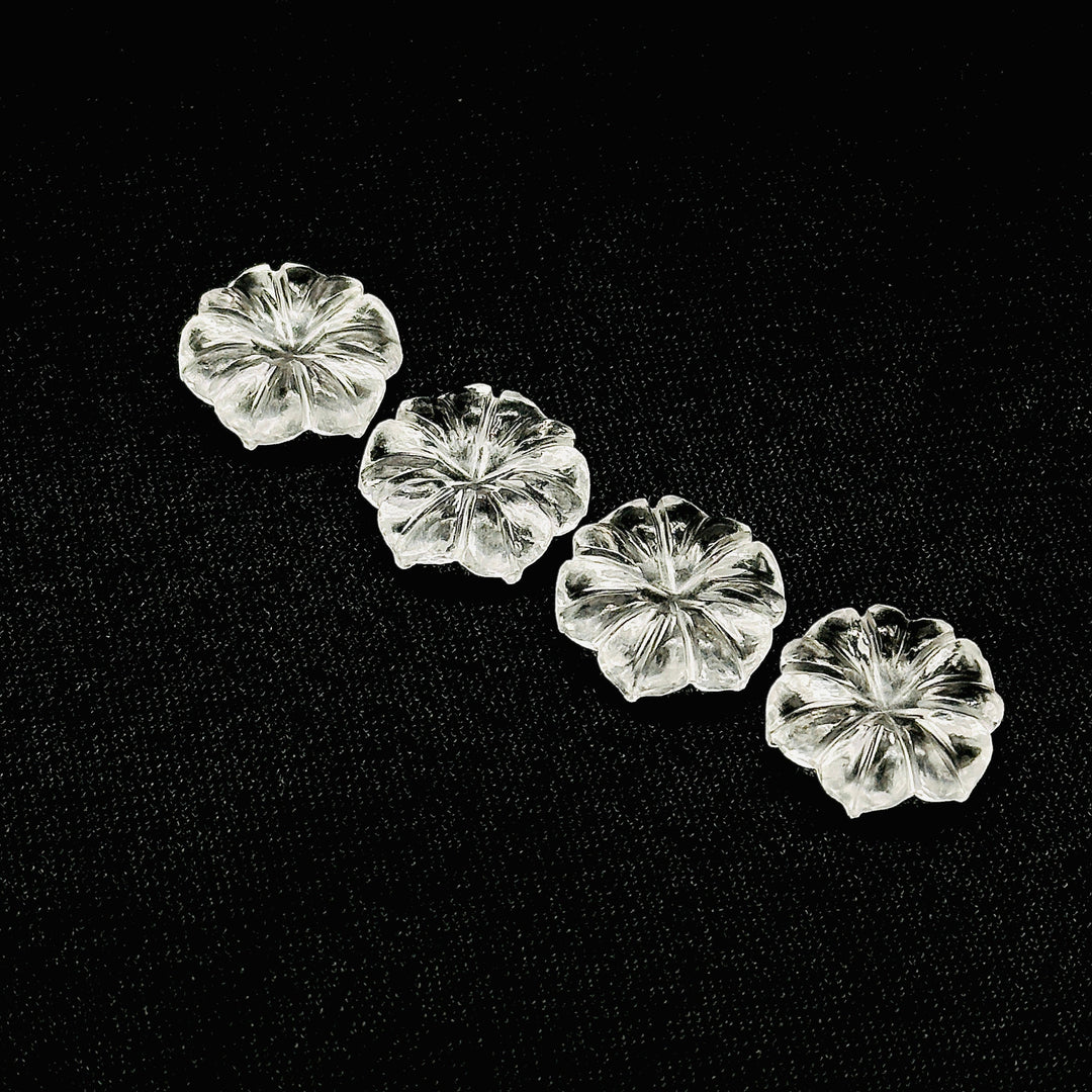 Natural Crystal Quartz Flower Shape Carved Gemstone, Flower Shape Carving, Carved Gemstone For Jewlery 17 mm, Craft Making Flower Charm