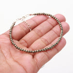 Load image into Gallery viewer, Natural Pyrite Beaded Bracelet, Faceted Pyrite Beads Bracelet, Gemstone Silver Bracelet/Anklet, Yoga/Meditation and Pyrite Bracelet, 3.5 MM