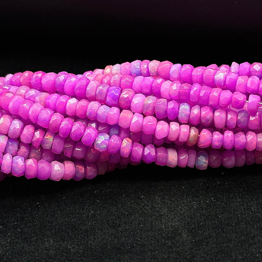 Beautiful Pink Lavender Opal Beads, Flashy Multi Fire Opal Beads, Faceted Rondelle Opal Beads, Welo Opal Beads Strand, 4-5 MM