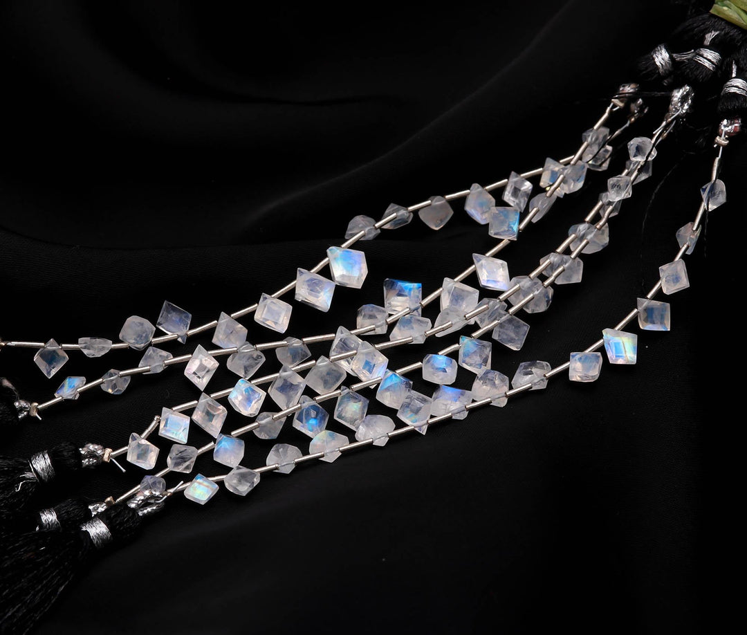 Natural Flashy Diamond Cut Side Drill Beads, Faceted Cut Stone Drill Beads for Jewelry Making, 5-8 MM, Blue Flashy Beads, 4 Inch Strand