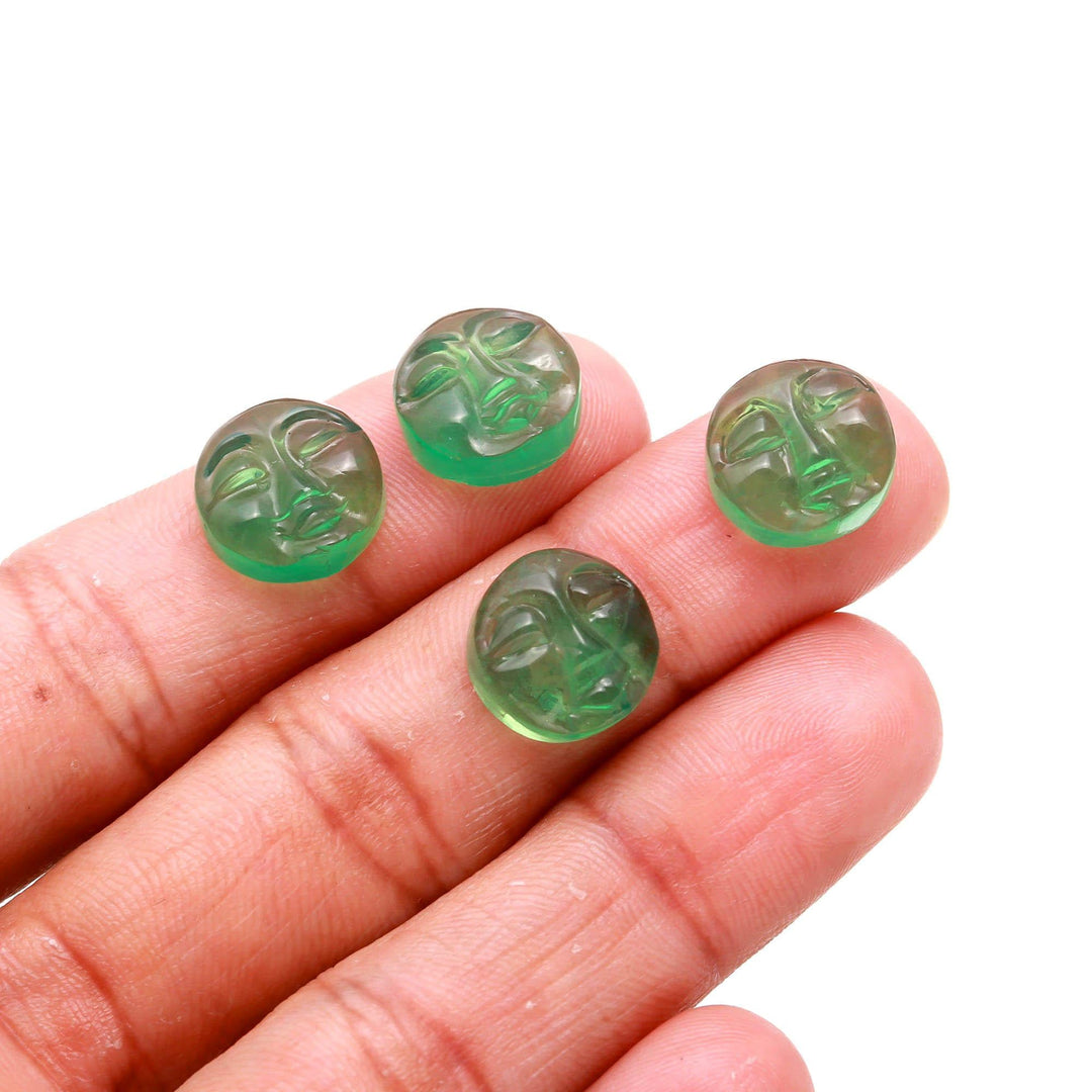 Green Fluorite Hand Carved Moon Face, Natural Fluorite Face Shape Stone, Face Gemstone Charms 12 MM